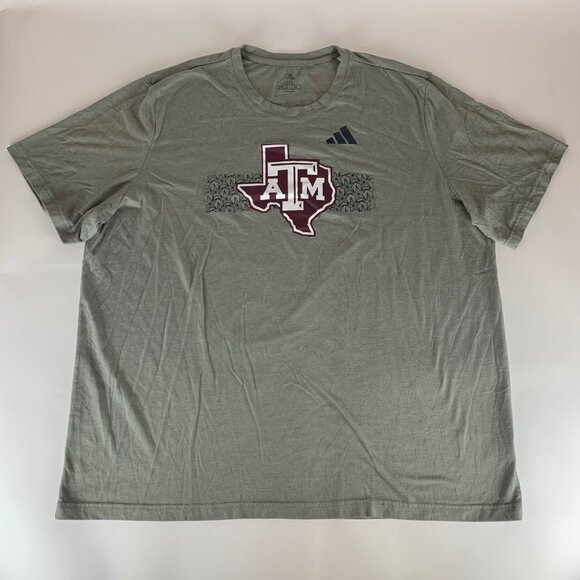 Texas A&M Aggies NCAA Gray Adidas Short Sleeve Athletic Crewneck Shirt Mens 2XL - Picture 1 of 4